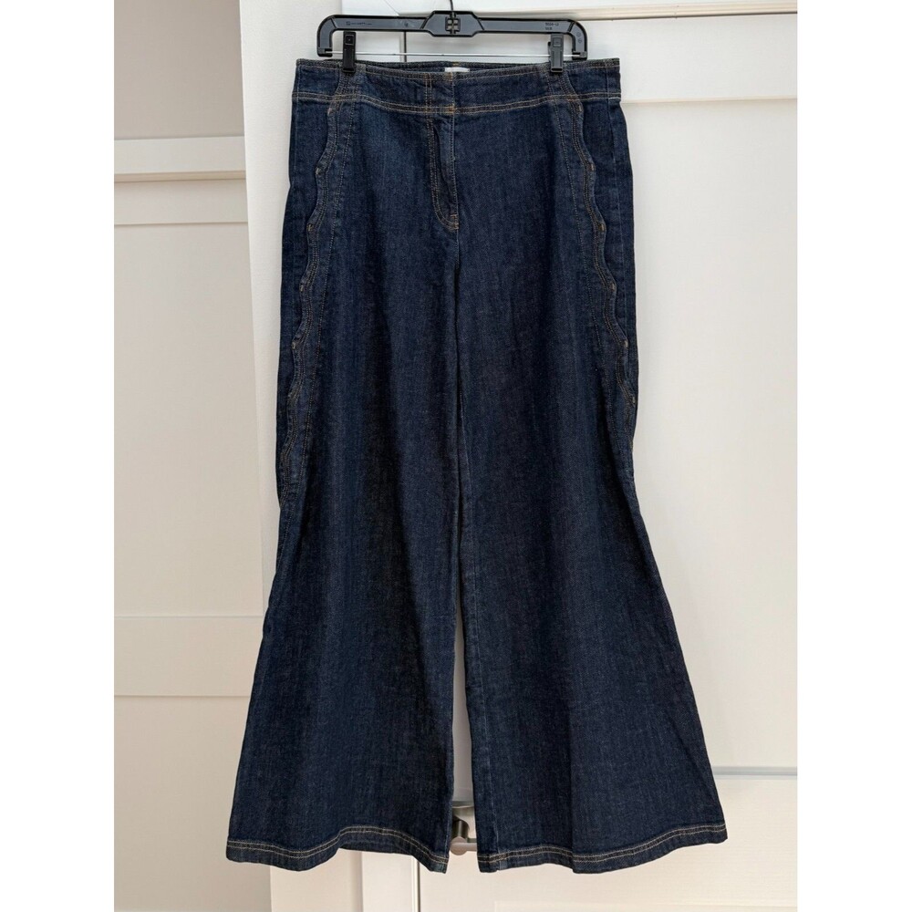 Maeve Anthropologie Scallop Edge High Rise Wide Leg Jeans Dark Denim Size 30 NWT - Picture 4 of 11
